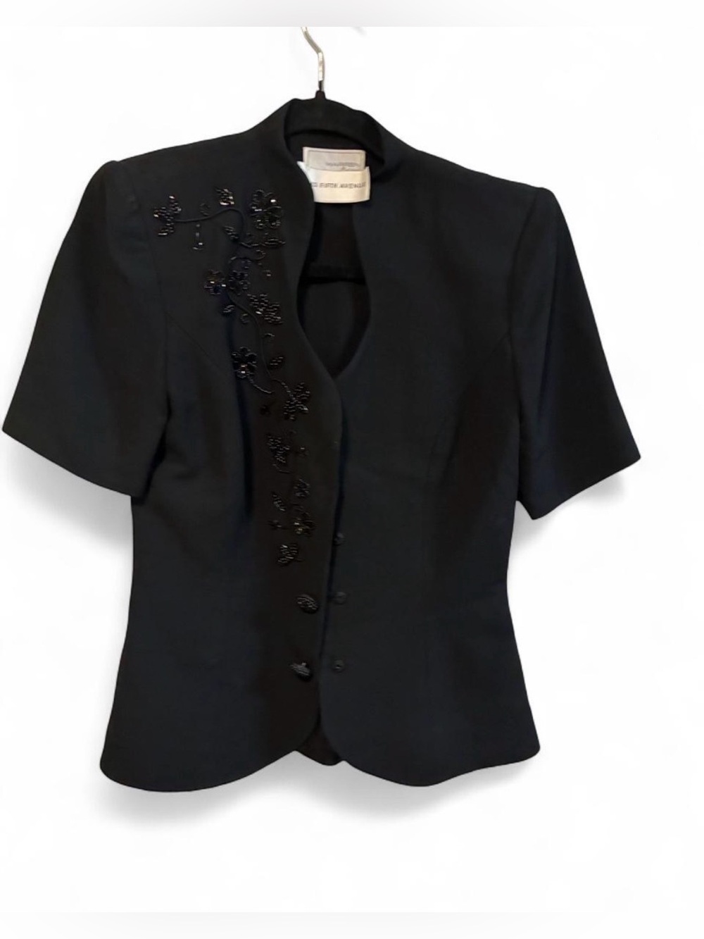 Saks Fifth Avenue Black Beaded Short Sleeve Blazer Vintage - size 8